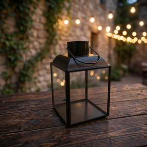 Artisan Design Handmade Black Iron <b>Lantern</b> <b>Candle</b> Holder with Glass Panels and Handle for Home Decoration - Product Image 1