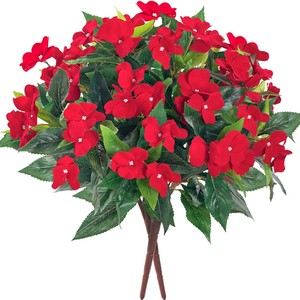 Bouquet de fleurs artificielles Impatiens 30cm-100cm, fleurs en soie rouges pour décoration intérieure, extérieure, maison et jardin - Product Image 1