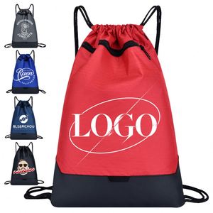 Sac à dos à cordon en tissu Oxford imperméable avec logo personnalisé pour adultes, idéal pour la gym et le sport, sac de rangement léger avec logo - Product Image 1