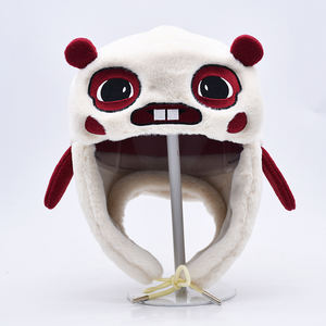 Sombrero de invierno de esquí ruso de piel de conejo encantador a la moda, gorra con logotipo bordado personalizado, sombreros de trampero de piel sintética con animales - Product Image 1