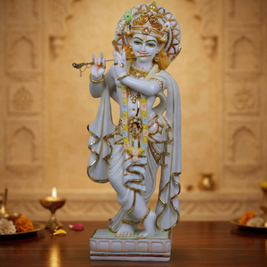 Statue artisanale en résine du Dieu Krishna avec flûte, figurine religieuse traditionnelle pour décoration de table, idéale pour l'inauguration de maison ou Diwali - Product Image 3