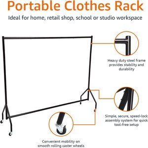 Porte-vêtements mobile en métal avec <span class=keywords><strong>roulettes</strong></span>, à un seul niveau, revêtement en poudre, pour vêtements, sacs, armoire, salle de bain, cuisine - Product Image 3