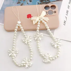 Women's Fashion Butterfly Phone Charm Strap Lanyard Bow Beaded Mobile Phone Chain Elegant Cellphone Case Hanging Rope Pendant