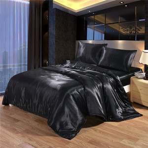 Ensembles de literie en soie Satin <span class=keywords><strong>noir</strong></span> de luxe King Size 4pc draps en microfibre avec motif solide pour hôtels usage domestique en gros - Product Image 1