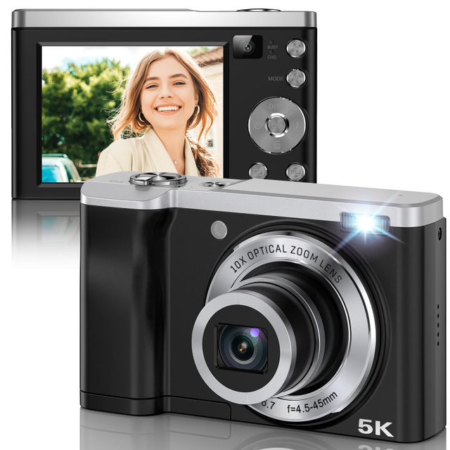 5K 10x Optical Zoom HD LED Flash Digital Camera Dual 2.8" IPS Touch Screen Compact Point & Shoot Vlog Anti-Shake Camera