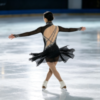 Robe de patinage artistique noire avec strass argentés et maille à manches longues pour enfants et adultes – Tenue de performance pour compétition sur glace