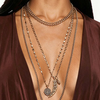 Collier vintage multicouche pour femme, longue chaîne superposée avec pendentif pièce, collier bohème tendance, bijoux en gros