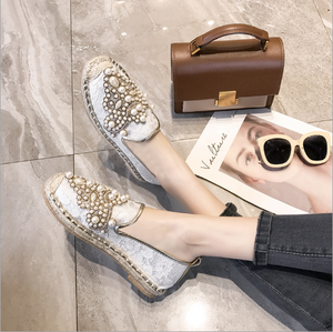 Mujeres& # <span class=keywords><strong>Alpargatas</strong></span> Planas de Ante sin Cordones para Mujer, Mocasines Casuales para Conducir, Zapatos de Vacaciones, <span class=keywords><strong>Alpargatas</strong></span> Tejidas con Plataforma de Perlas y Goma PU, 2 Pares - Product Image 5