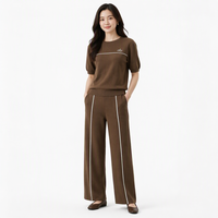 Ensemble décontracté minimaliste transfrontalier pour femme, nouvelle collection Printemps-Été 2026, col rond, manches courtes, taille haute, coupe droite, en nylon/coton