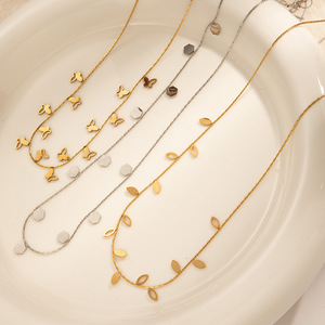 Moda impermeable Jewelry18k chapado en oro de acero inoxidable corazón estrella hoja colgante collar gargantilla cadena Collar para mujer - Product Image 1
