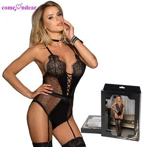 Custom packaging box seethrough bodysuit black thong fashion sheer mesh bodysuits for women lingerie bodysuits crotchless