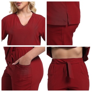 HZMNOI Women <b>Scrub</b> <b>Set</b> V-Neck Elastic Waist Pants Moisture Wicking Hospital Uniforms For Medical Workwear - Product Image 3