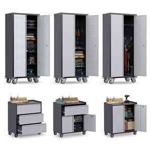Armoire de rangement mobile pour outils en métal bicolore semi-haute à 4 roues pour garage, noir et gris, OEM disponible - Product Image 2