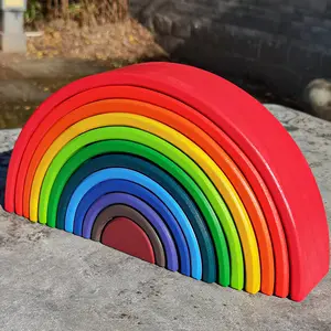 12 pezzi arcobaleno blocchi di legno giocattolo impilabile grandi blocchi di costruzione arcobaleno giocattolo educativo Montessori blocchi di costruzione per bambini