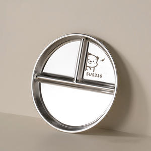 Platos de cena divididos de acero inoxidable 316 ecológicos, plato de alimentación de bebé irrompible seguro de dibujos animados para niños para la escuela de espalda - Product Image 6