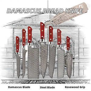 Venta al por mayor de alta calidad de 67 capas de acero al carbono de Damasco cuchillo de pan con mango de palisandro <span class=keywords><strong>cuchillos</strong></span> de cocina - Product Image 2
