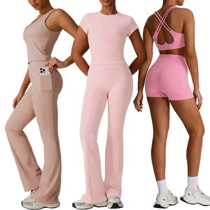 Sm2526 ensemble de Yoga pour femmes deux pièces sangle croisée serrée taille haute nue sentiment séchage rapide évacuation de la sueur Yoga ensemble de course - Product Image 1