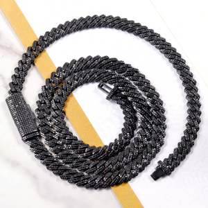 Collier Hip Hop pour Hommes en Argent S925 avec Diamants Noirs VVS 2 rangées 10mm 12mm Chaîne Cubaine en Moissanite Noire pour Bijoux de Mode - Product Image 1