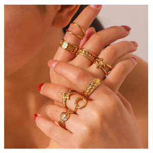 Nouvelle arrivée Bague de mode pour femmes en acier inoxydable irrégulière plaqué or étanche ouvert réglable Design doux non-ternissement - Product Image 2