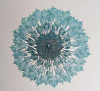 Lustre italien vintage en métal et verre bleu avec prismes quadrangulaires transparents pour villa, hôtel, maison, lampe suspendue décorative