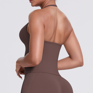 Débardeur <span class=keywords><strong>tricot</strong></span>é uni à dos nu, short de course et de fitness, vêtements de yoga - Product Image 3