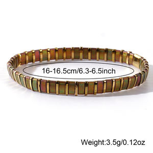 Bracelet extensible Resoul en perles Tila carrées plates plaquées or, fait main, avec dalles de verre émaillé, empilable, style bohème, <span class=keywords><strong>bijoux</strong></span> pour femme - Product Image 5