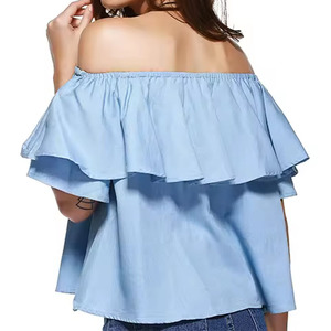 Camicette da donna Casual con ciuffo di prodotti estivi all'ingrosso camicette da donna con <span class=keywords><strong>spalle</strong></span> <span class=keywords><strong>scoperte</strong></span> personalizzate camicie alla moda nuove camicette modeste - Product Image 2