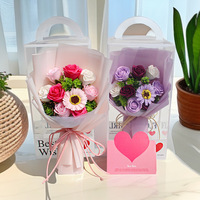 Buket Bunga Sabun Ramah Lingkungan Buatan Tangan, Dapat Digunakan Kembali & Didaur Ulang, Mawar & Bunga Matahari untuk Hadiah Hari Valentine & Hari Ibu, dalam Kotak PVC