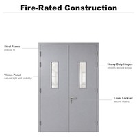 Porte coupe-feu en acier certifiée UL, double porte, 60 à 180 minutes, porte en métal creux avec panneau de vision pour bâtiment commercial
