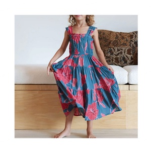 Robe maxi plissée pour enfants en gros, robe hawaïenne douce et agréable pour la peau, robe florale en rayonne personnalisée - Product Image 1