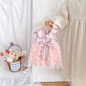 Robe <span class=keywords><strong>de</strong></span> princesse d'été à motif solide pour fille Robe à col au genou pour bébé Décoration en dentelle pour jeunes <span class=keywords><strong>princes</strong></span> Princesses - Product Image 4