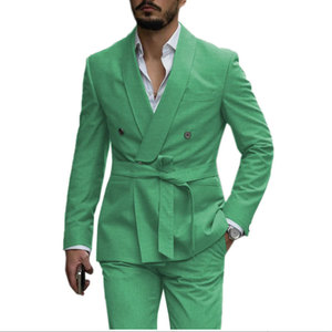 <span class=keywords><strong>2023</strong></span> transfrontalier nouveau costume pour hommes deux pièces ceinture coupe ajustée Style coréen simple boutonnage fermeture éclair mouche plat avant costume d'affaires ensemble - Product Image 4