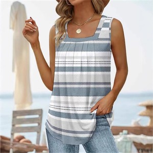 T-<span class=keywords><strong>shirt</strong></span> plissé en dentelle <span class=keywords><strong>grande</strong></span> <span class=keywords><strong>taille</strong></span> pour <span class=keywords><strong>femme</strong></span>, coupe ample et décontractée, <span class=keywords><strong>sans</strong></span> manches, col carré, imprimé, en viscose/polyester, collection été 2026 - Product Image 6