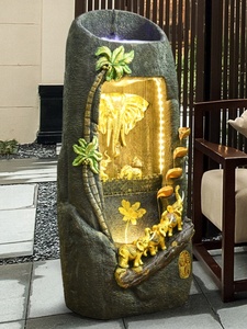 Ingrosso elefante e cascata indiana decorazione fontana interna nuovo stile cinese grande elemento elettrico dell'acqua fortunata da parete in resina - Product Image 3