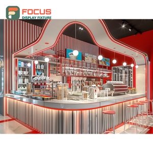 Freestanding Cafe Service Counter Oak Veneer Finish Coffee Bean Display Area Barista Service Counter - Product Image 1