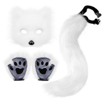 DAMAI Ensemble de Costume Cosplay Renard, Chat, Loup avec Queue et Gants Patte Moelleuse en Fausse Fourrure pour Femme, pour Fête d'Halloween, Fabriqué au Zhejiang, Chine