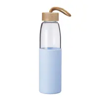 BPA Cangkir Kopi Bebas, Botol Minum Borosilikat Tinggi dengan Tutup Bambu dan Lengan Silikon