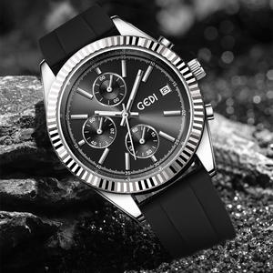 Montre pour homme de style professionnel, trois sous-cadrans, six aiguilles, mouvement à quartz, avec lunette cannelée - Product Image 1