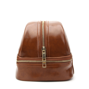 Organisateur de maquillage à double fermeture éclair à grande capacité à deux compartiments Sac de toilette personnalisé en cuir lisse pour homme - Product Image 3
