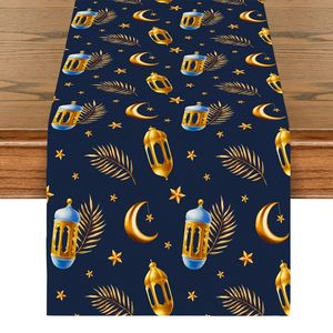 Nappe blanche d'été pour le Ramadan avec motif étoile et lune dorés, chemin de table assorti pour <span class=keywords><strong>cuisine</strong></span>, salle à manger, patio, idéal pour l'Aïd - Product Image 2