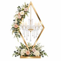 Grand Chandelier en Fer Doré, Acrylique et Métal avec Cristaux, Support de Bougies pour Centre de Table, Décoration Florale pour Salle de Mariage et Maison