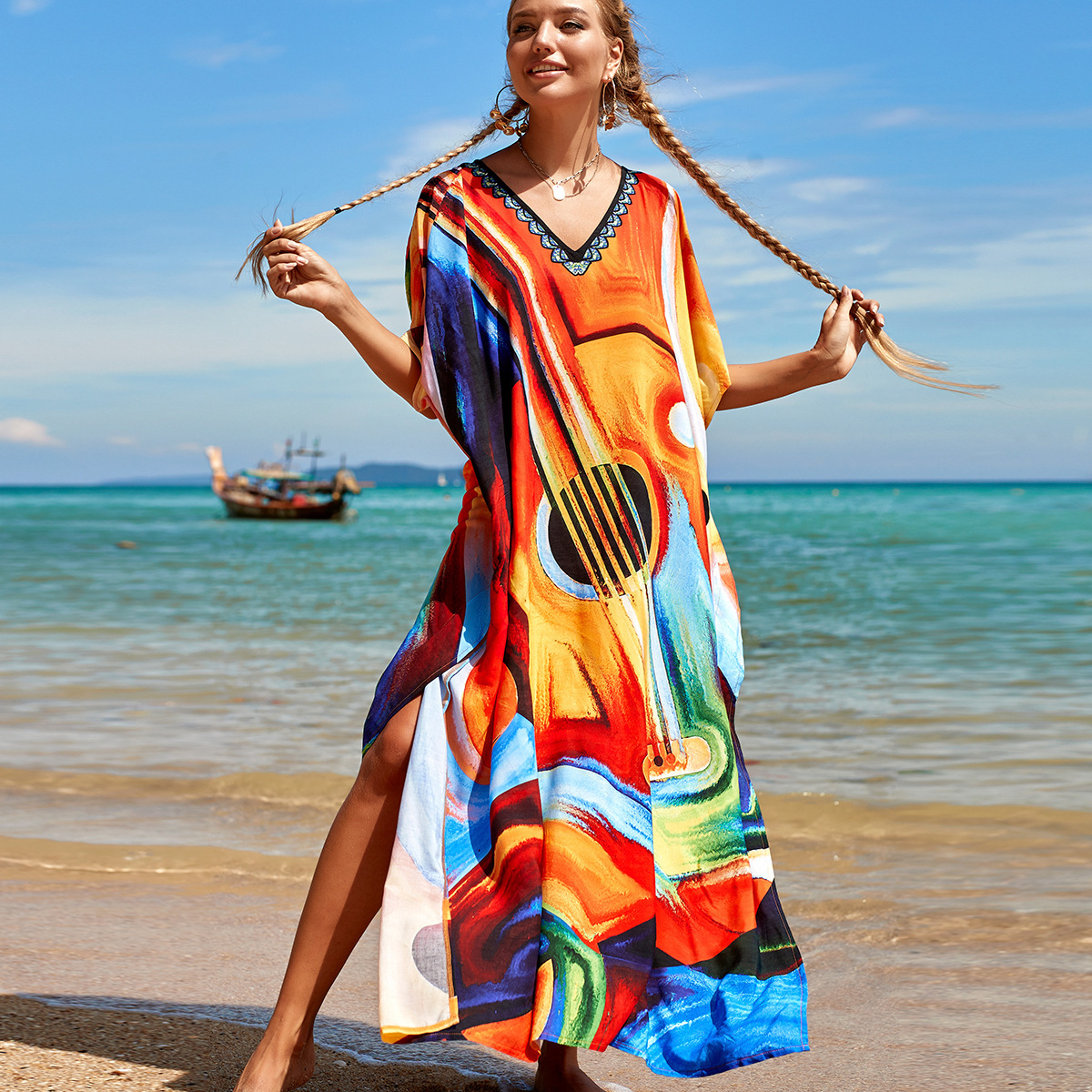 Sakkas Urbi Women's African Print Caftan Dress - Sleeveless, Maxi Cover-Up With Pockets, One Size - View #11