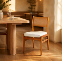 Chaise de salle à manger moderne en bois avec siège rembourré en cuir pour restaurant, café, hôtel