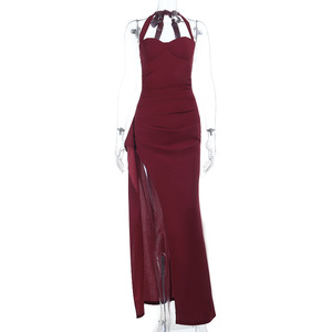 <span class=keywords><strong>Elegante</strong></span> Abito <span class=keywords><strong>Lungo</strong></span> Halter <span class=keywords><strong>con</strong></span> <span class=keywords><strong>Spacco</strong></span> Alto, Senza Maniche, Schiena Scoperta, per Feste ed Eventi Serali - Product Image 6