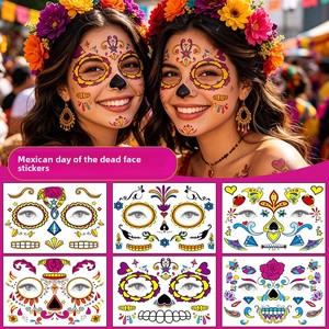 Tatuaggi Temporanei per il Viso a Tema Giorno dei Morti, Adesivi per Trucco per Feste di Halloween - Product Image 3