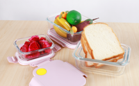 Bol à salade en verre avec couvercle en PP sans BPA, compatible micro-ondes, pour la conservation des aliments frais, boîte à lunch, ensemble de 4 pièces, récipients de stockage alimentaire hermétiques
