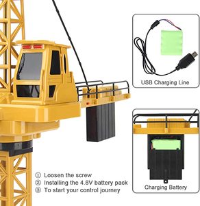 AiJH Excavatrice RC 6 canaux <span class=keywords><strong>Grue</strong></span> à tour RC Rotation à 680 degrés Ascenseur Télécommande Construction <span class=keywords><strong>Grue</strong></span> Modèle de levage <span class=keywords><strong>Jouet</strong></span> - Product Image 4