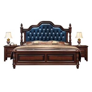 Juego de Muebles de Dormitorio Americano de Lujo Ligero, Moderno, Sencillo, Rústico, de Madera Maciza, Cama Doble Retro, Cama de Madera Suave-333 - Product Image 3