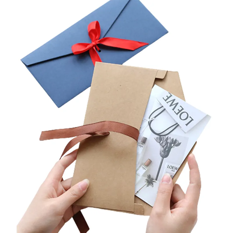 A6 C6 Enveloppe en papier de format personnalisé Emballage de carte de remerciement Enveloppe imprimée de logo avec nœud en ruban