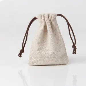 卸売ジュートバッグ高品質食器ヘリンボーンリネン巾着袋